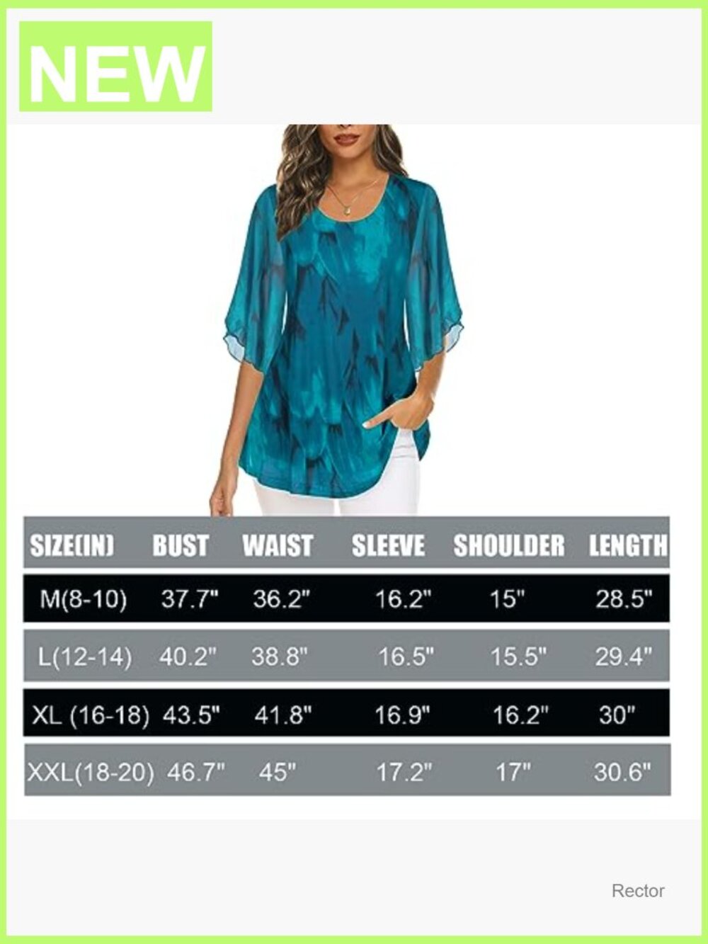 Women's Tunics 3/4 Sleeve Blouses Dressy Casual Double Layer Mesh Tunic Shirts - Picture 6 of 7
